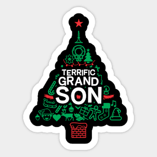 Terrific Grandson - Xmas Tree - Christmas Sticker